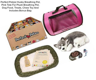 Perfect Petzzz Husky Breathing Pet, Pink Tote For Plush Breathing Pet, Dog Food, Treats, Chew Toy And Includes Bonus Bag