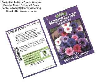 Bachelors Buttons Flower Garden Seeds - Mixed Colors - 3 Gram Packet - Annual Bloom Gardening Blend - Centaurea cyanus