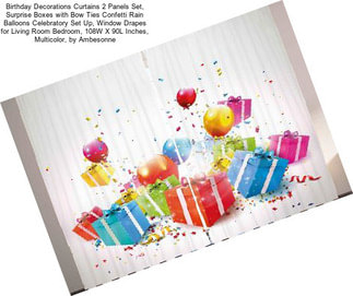 Birthday Decorations Curtains 2 Panels Set, Surprise Boxes with Bow Ties Confetti Rain Balloons Celebratory Set Up, Window Drapes for Living Room Bedroom, 108W X 90L Inches, Multicolor, by Ambesonne