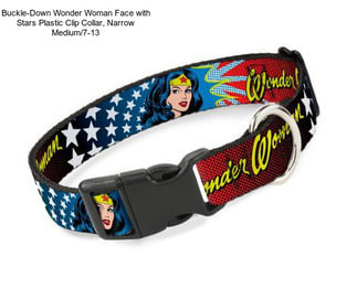 Buckle-Down Wonder Woman Face with Stars Plastic Clip Collar, Narrow Medium/7-13\