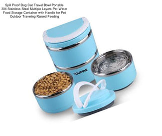 Spill Proof Dog Cat Travel Bowl Portable 304 Stainless Steel Multiple Layers Pet Water Food Storage Container with Handle for Pet Outdoor Traveling Raised Feeding