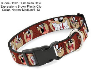 Buckle-Down Tasmanian Devil Expressions Brown Plastic Clip Collar, Narrow Medium/7-13\