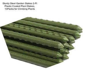 Sturdy Steel Garden Stakes 2-Ft Plastic Coated Plant Stakes, 10Packs for Climbing Plants