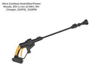 Worx Cordless HydroShot Power Nozzle, 20V Li-ion (2.0Ah), 5hr Charger, 320PSI, .53GPM