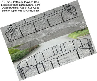 16 Panel Pet Cage Playpen Dog Exercise Fence Large Kennel Yard Outdoor Animal Rabbit Run Cage Steel Playpen Pet Supplies, black