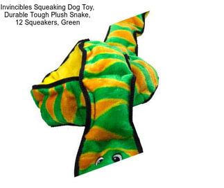 Invincibles Squeaking Dog Toy, Durable Tough Plush Snake, 12 Squeakers, Green