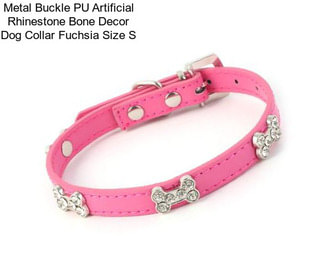 Metal Buckle PU Artificial Rhinestone Bone Decor Dog Collar Fuchsia Size S