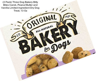 (3 Pack) Three Dog Bakery Bitty Bites Carob, Peanut Butter and Vanilla Limited Ingredient Dry Dog Treat, 13 Oz