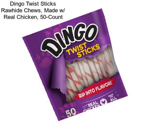 Dingo Twist Sticks Rawhide Chews, Made w/ Real Chicken, 50-Count