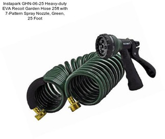 Instapark GHN-06-25 Heavy-duty EVA Recoil Garden Hose 25ft with 7-Pattern Spray Nozzle, Green, 25 Foot