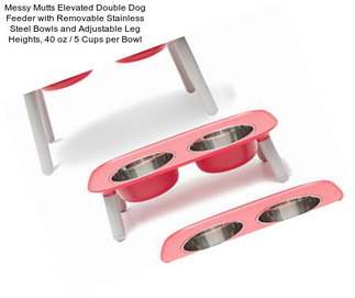 Messy Mutts Elevated Double Dog Feeder with Removable Stainless Steel Bowls and Adjustable Leg Heights, 40 oz / 5 Cups per Bowl