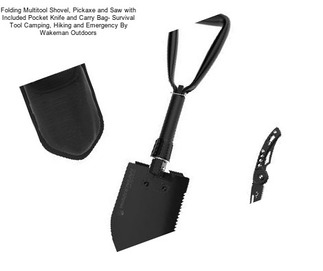 Folding Multitool Shovel, Pickaxe and Saw with Included Pocket Knife and Carry Bag- Survival Tool Camping, Hiking and Emergency By Wakeman Outdoors