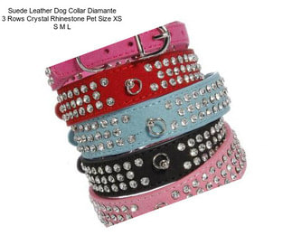 Suede Leather Dog Collar Diamante 3 Rows Crystal Rhinestone Pet Size XS S M L