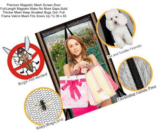 Premium Magnetic Mesh Screen Door Full-Length Magnets Make No More Gaps-Solid Thicker Mesh Keep Smallest Bugs Out- Full Frame Velcro Mesh Fits Doors Up To 36\