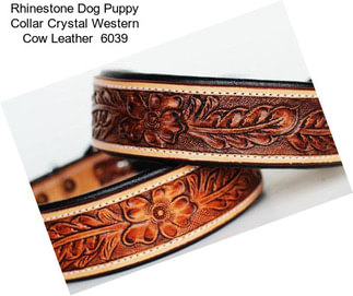 Rhinestone Dog Puppy Collar Crystal Western Cow Leather  6039