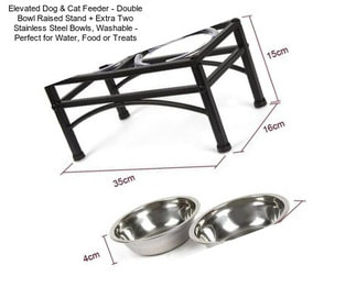 Elevated Dog & Cat Feeder - Double Bowl Raised Stand + Extra Two Stainless Steel Bowls, Washable - Perfect for Water, Food or Treats