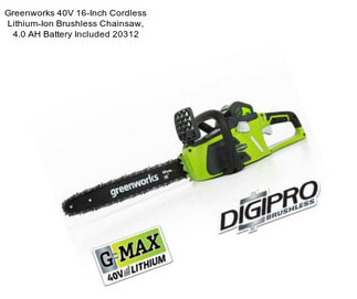 Greenworks 40V 16-Inch Cordless Lithium-Ion Brushless Chainsaw, 4.0 AH Battery Included 20312