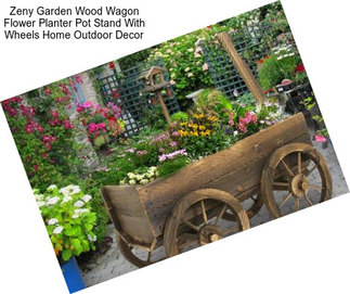 Zeny Garden Wood Wagon Flower Planter Pot Stand With Wheels Home Outdoor Decor