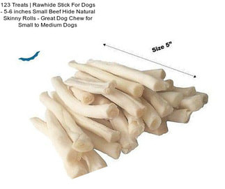 123 Treats | Rawhide Stick For Dogs - 5-6 inches Small Beef Hide Natural Skinny Rolls - Great Dog Chew for Small to Medium Dogs