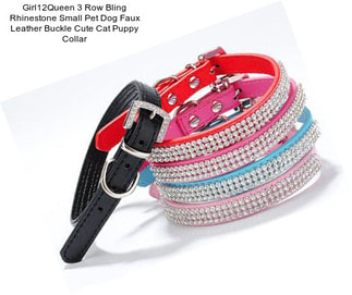 Girl12Queen 3 Row Bling Rhinestone Small Pet Dog Faux Leather Buckle Cute Cat Puppy Collar