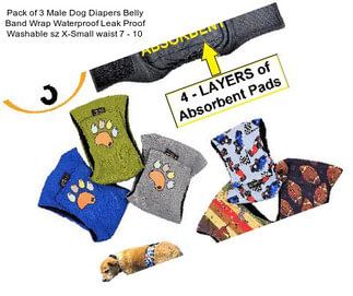 Pack of 3 Male Dog Diapers Belly Band Wrap Waterproof Leak Proof Washable sz X-Small waist 7\