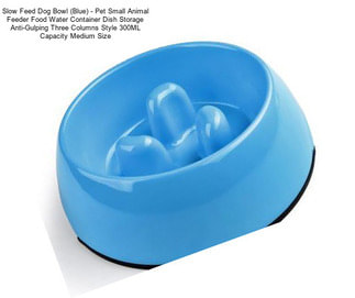 Slow Feed Dog Bowl (Blue) - Pet Small Animal Feeder Food Water Container Dish Storage Anti-Gulping Three Columns Style 300ML Capacity Medium Size