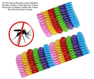 18 Pack Natural Mosquito Insect Repellent Bracelets Outdoor Indoor Bug Pest Control Wristbands for Babies Toddler Kids (Yellow Blue Pink Red Green Purple)