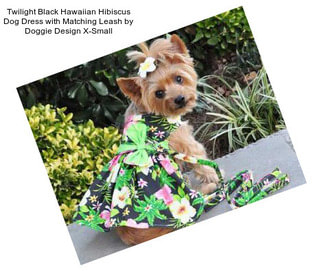 Twilight Black Hawaiian Hibiscus Dog Dress with Matching Leash by Doggie Design X-Small