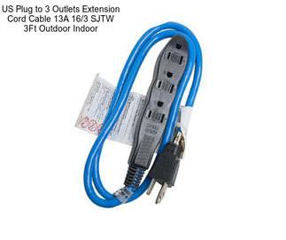 US Plug to 3 Outlets Extension Cord Cable 13A 16/3 SJTW 3Ft Outdoor Indoor