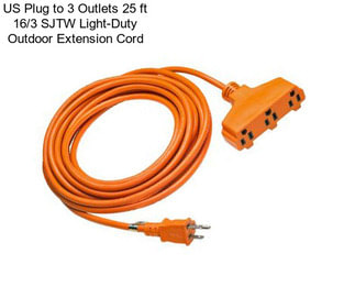 US Plug to 3 Outlets 25 ft 16/3 SJTW Light-Duty Outdoor Extension Cord