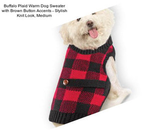 Buffalo Plaid Warm Dog Sweater with Brown Button Accents - Stylish Knit Look, Medium