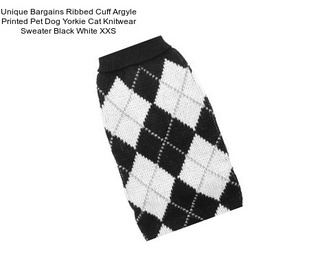 Unique Bargains Ribbed Cuff Argyle Printed Pet Dog Yorkie Cat Knitwear Sweater Black White XXS