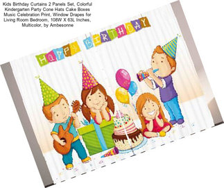 Kids Birthday Curtains 2 Panels Set, Colorful Kindergarten Party Cone Hats Cake Boxes Music Celebration Print, Window Drapes for Living Room Bedroom, 108W X 63L Inches, Multicolor, by Ambesonne