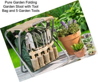 Pure Garden Folding Garden Stool with Tool Bag and 5 Garden Tools