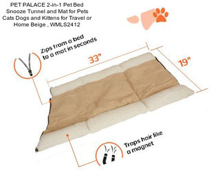 PET PALACE 2-in-1 Pet Bed Snooze Tunnel and Mat for Pets Cats Dogs and Kittens for Travel or Home Beige , WMLS2412