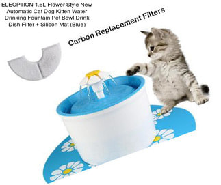 ELEOPTION 1.6L Flower Style New Automatic Cat Dog Kitten Water Drinking Fountain Pet Bowl Drink Dish Filter + Silicon Mat (Blue)