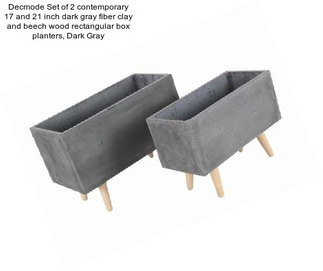 Decmode Set of 2 contemporary 17 and 21 inch dark gray fiber clay and beech wood rectangular box planters, Dark Gray