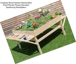 Costway Wood Garden Raised Bed Plant Planter Flower Elevated Gardening Workstation