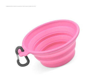 Dog Collapsible Bowl (Pink) Silicone Pop Up Travel Feeder Pet Cat Puppy Animal Food Water Container Dish Portable with a Free Carabiner Clip Home Outdoor Use