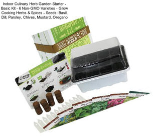 Indoor Culinary Herb Garden Starter - Basic Kit - 6 Non-GMO Varieties - Grow Cooking Herbs & Spices - Seeds: Basil, Dill, Parsley, Chives, Mustard, Oregano