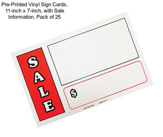 Pre-Printed Vinyl Sign Cards, 11-inch x 7-inch, with Sale Information, Pack of 25