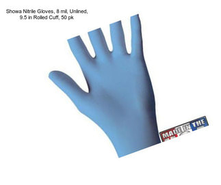 Showa Nitrile Gloves, 8 mil, Unlined, 9.5 in Rolled Cuff, 50 pk