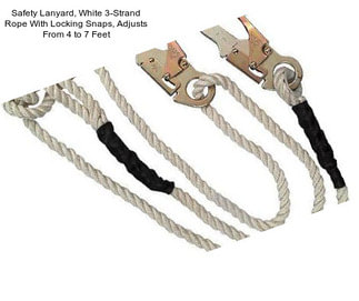 Safety Lanyard, White 3-Strand Rope With Locking Snaps, Adjusts From 4 to 7 Feet