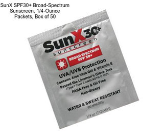SunX SPF30+ Broad-Spectrum Sunscreen, 1/4-Ounce Packets, Box of 50