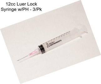 12cc Luer Lock Syringe w/PH - 3/Pk