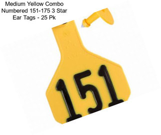 Medium Yellow Combo Numbered 151-175 3 Star Ear Tags - 25 Pk