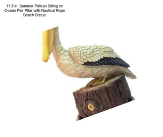 11.5 in. Summer Pelican Sitting on Ocean Pier Pillar with Nautical Rope Beach Statue