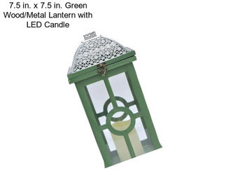 7.5 in. x 7.5 in. Green Wood/Metal Lantern with LED Candle