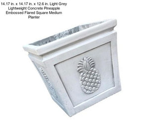 14.17 in. x 14.17 in. x 12.6 in. Light Grey Lightweight Concrete Pineapple Embossed Flared Square Medium Planter