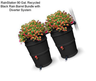 RainStation 90 Gal. Recycled Black Rain Barrel Bundle with Diverter System